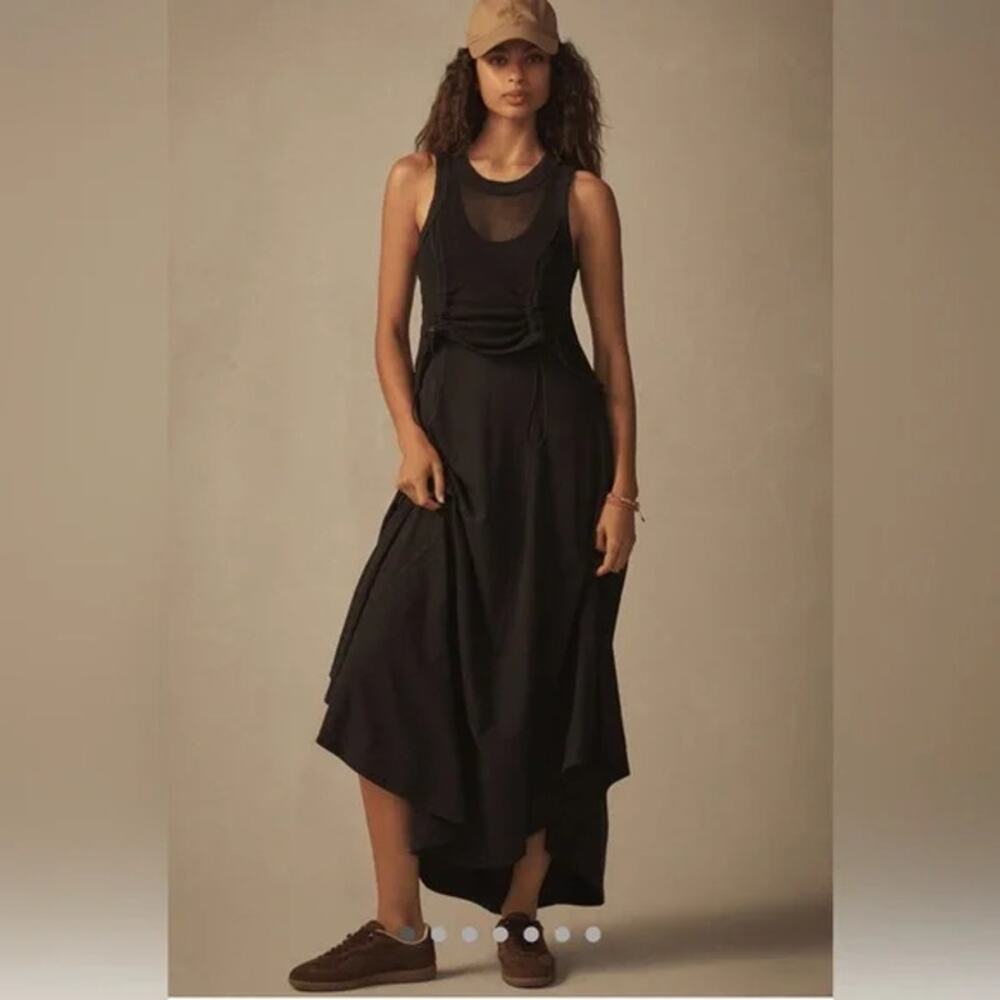 Daily Practice Anthropologie Black Forward Line Midi  Dress Sz. MP Med Petite